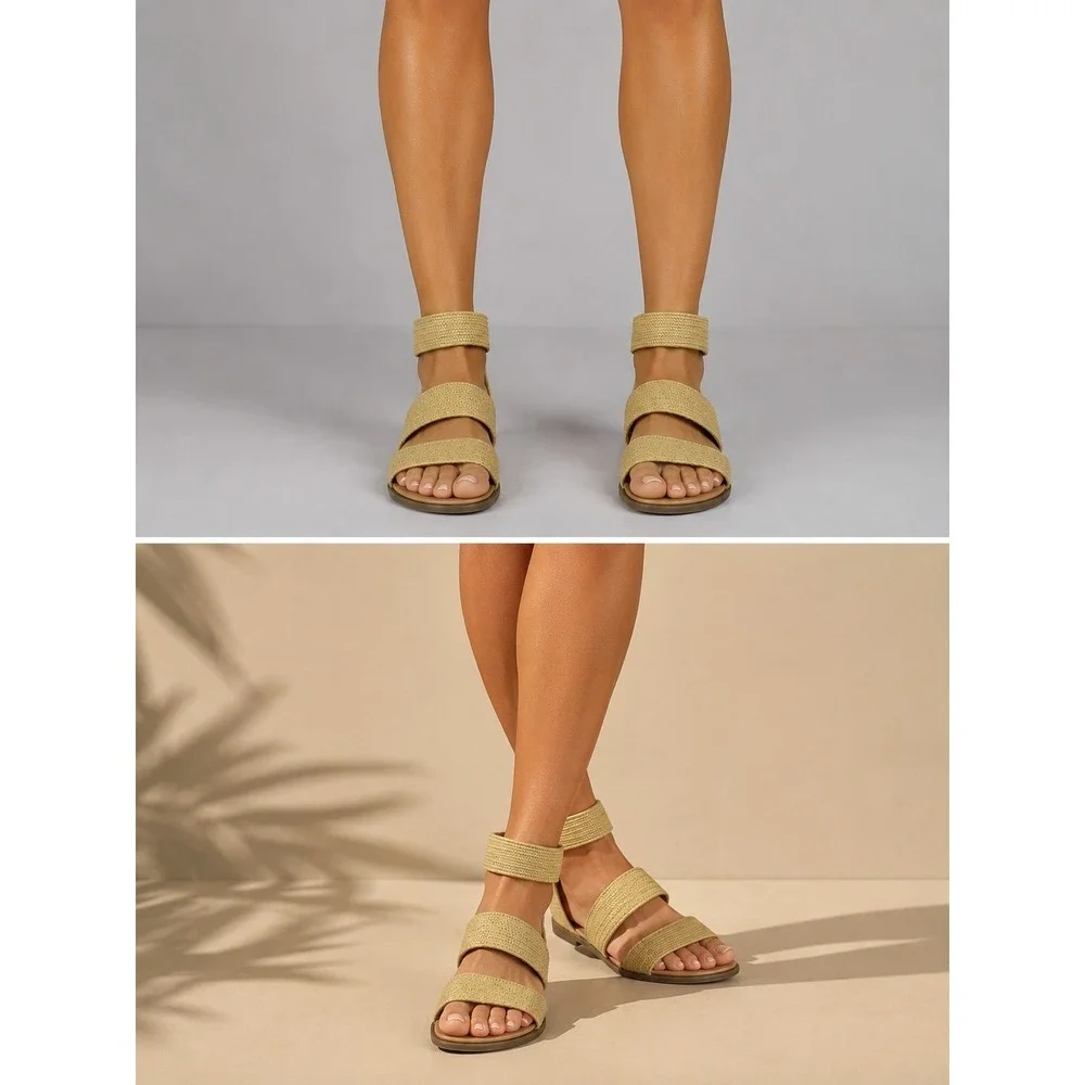 Steve Madden Women's Raffia Ankle Strap Sandals Beige Size 10M